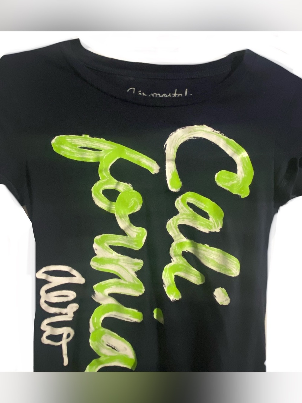 Aeropostale Navy Blue Tee with Neon Green Brushstroke Graphic